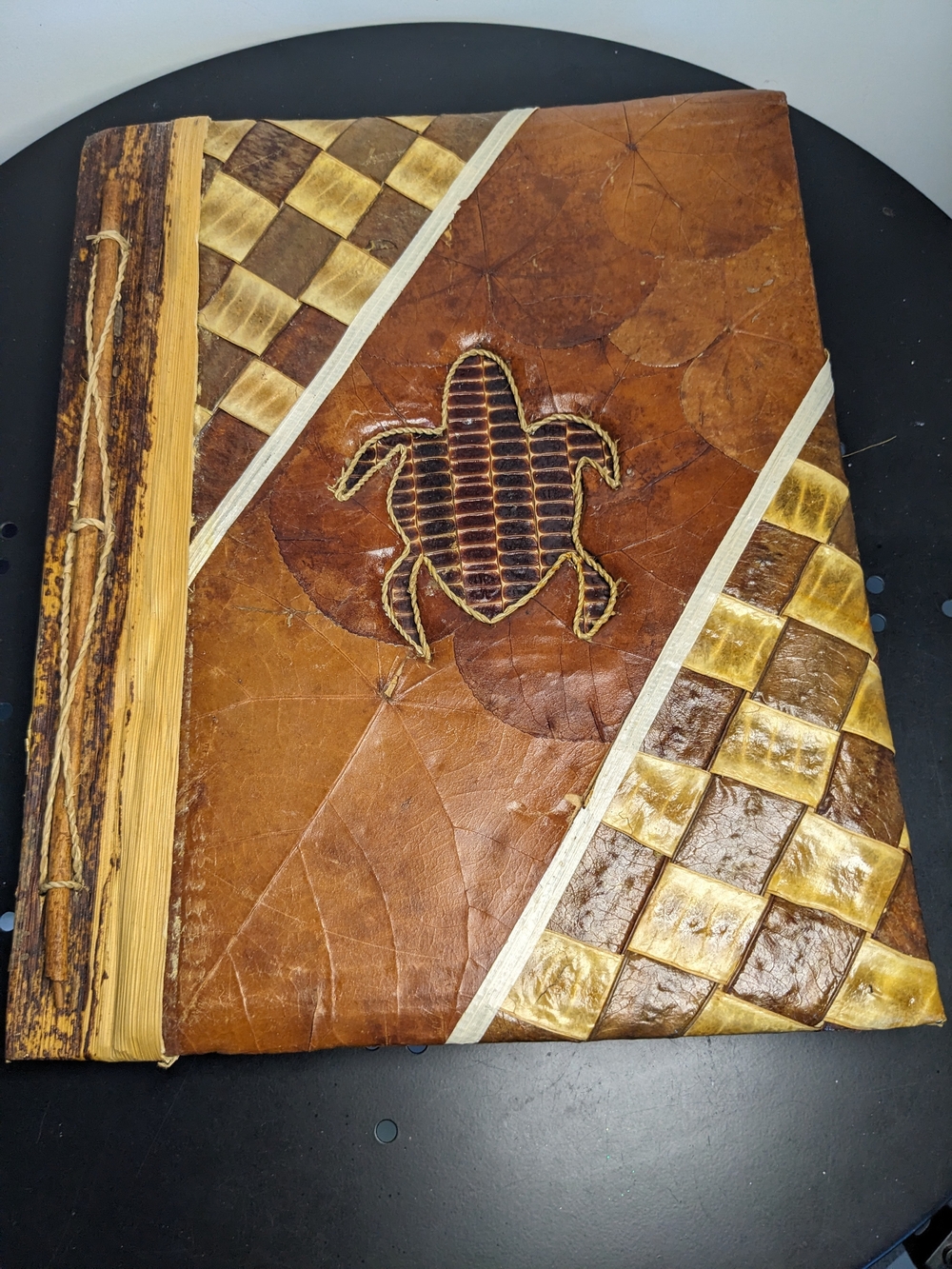 Handmade Lacquered Natural Fiber Turtle Photo Album Rustic Artisan Keepsake Book